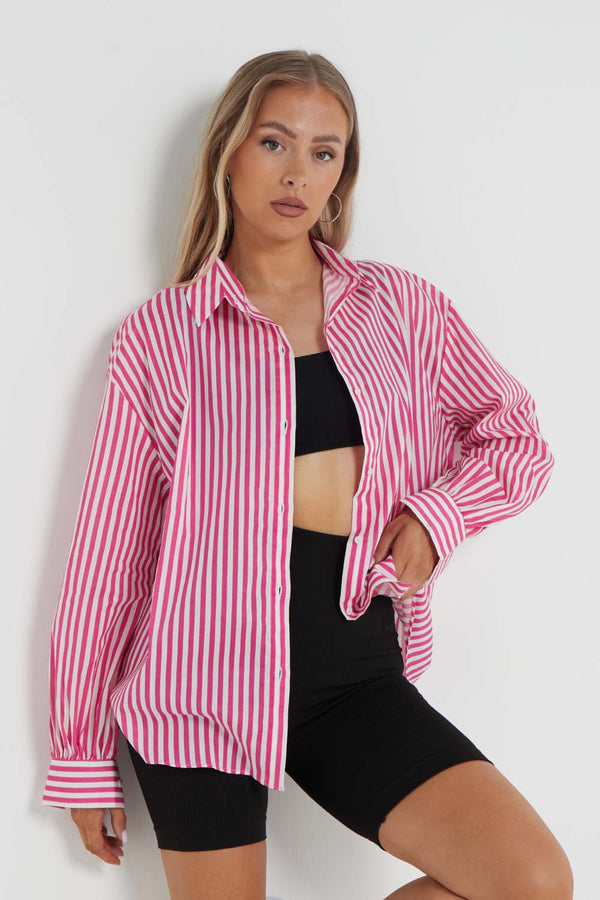 Button Down Striped Shirt-Pink