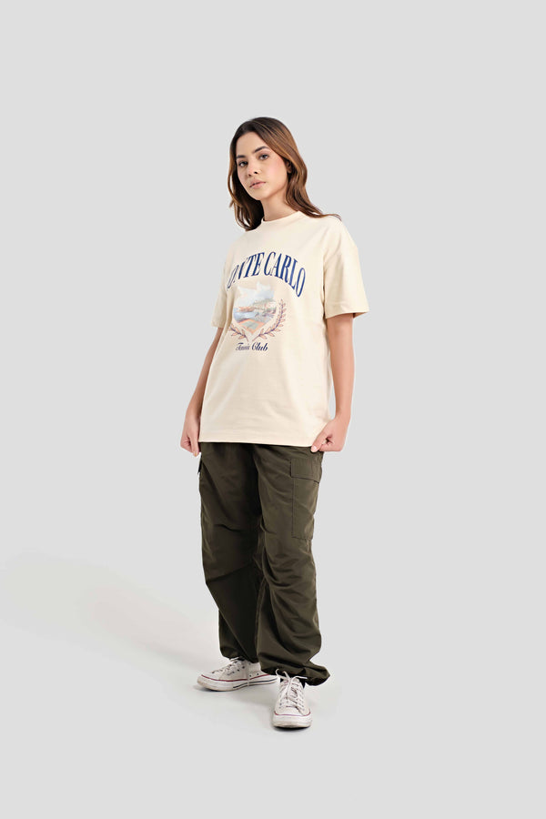 Heavy weight T-shirt with print-Beige
