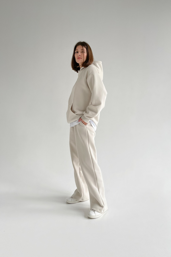 Straight-Cut Pants in Milky - Lahori Athleisure