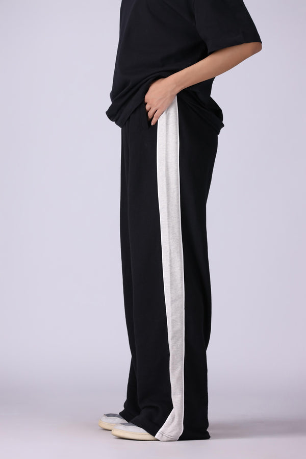 Wide leg pants with Side Panels-Black