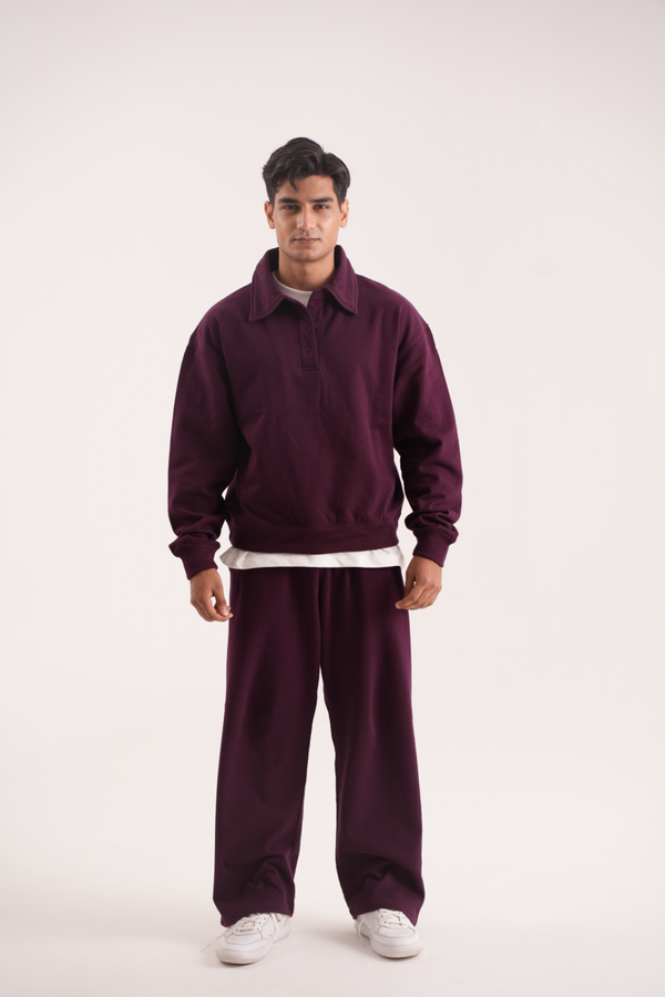 Button up Sweatshirt in Cherry Lacquer