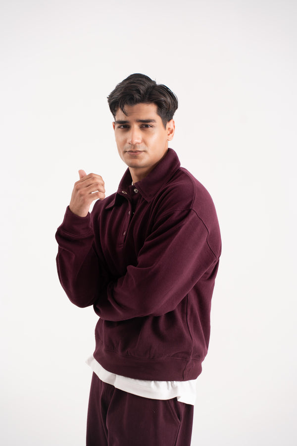 Button up Sweatshirt in Cherry Lacquer