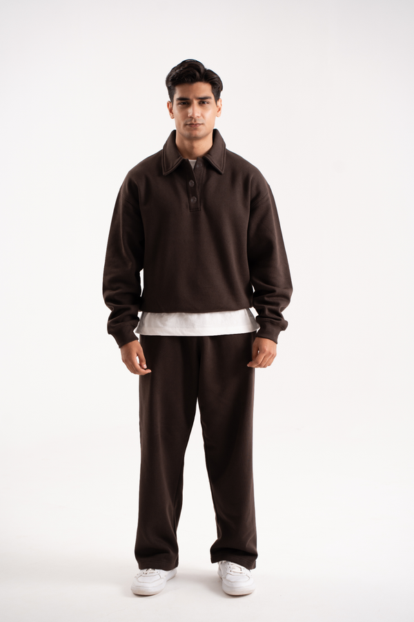 Button up Sweatshirt in Dusk Brown