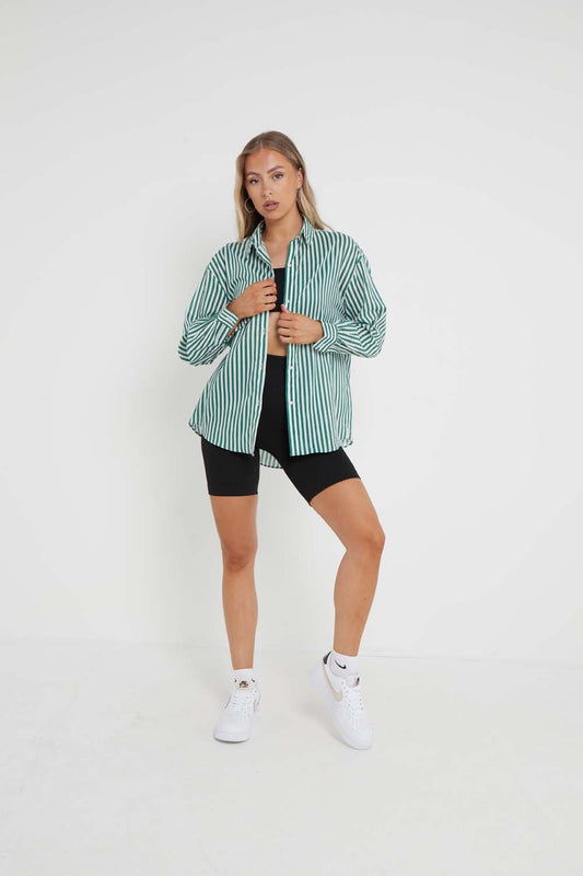 Button Down Striped Shirt in Sage Green