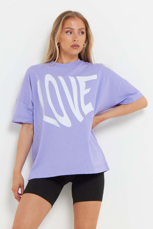 Oversized T-Shirt with Print in Lavender