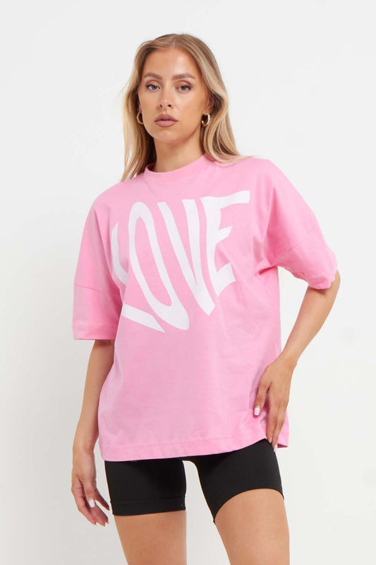 Oversized T-Shirt with Print in Pink