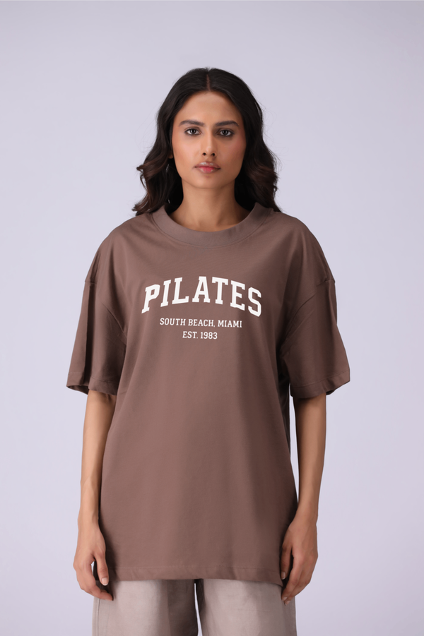 Mocha Pilates Print Oversized T-Shirt