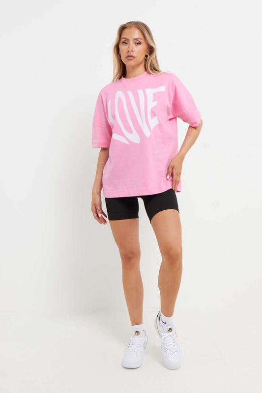 Oversized T-Shirt with Print in Pink