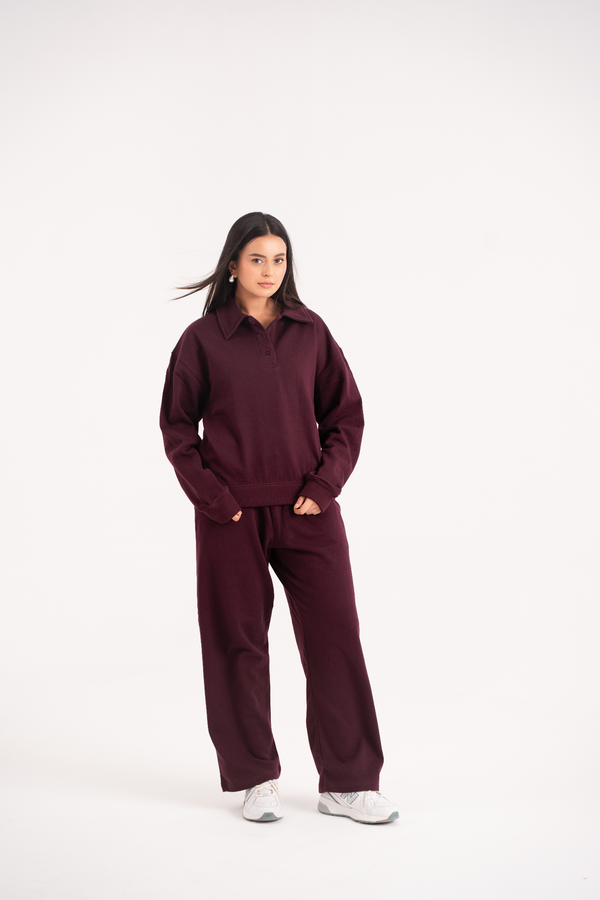 Button up Sweatshirt in Cherry Lacquer