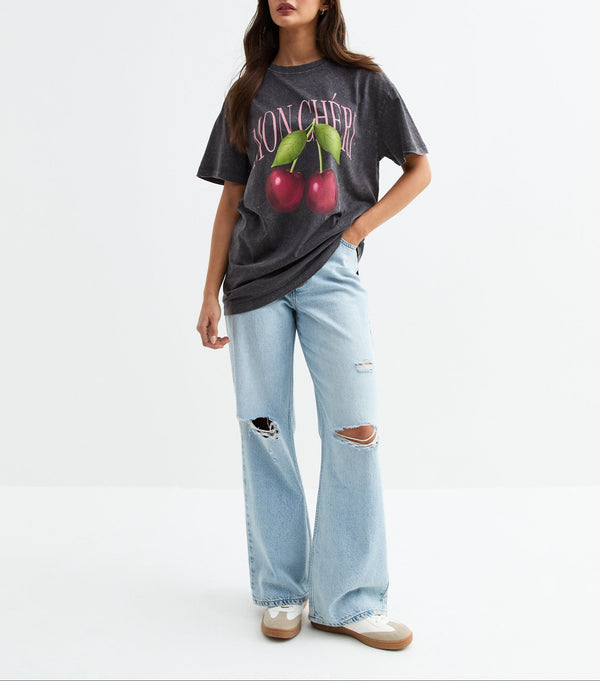 Acid Wash Mon Cheri Print T-Shirt