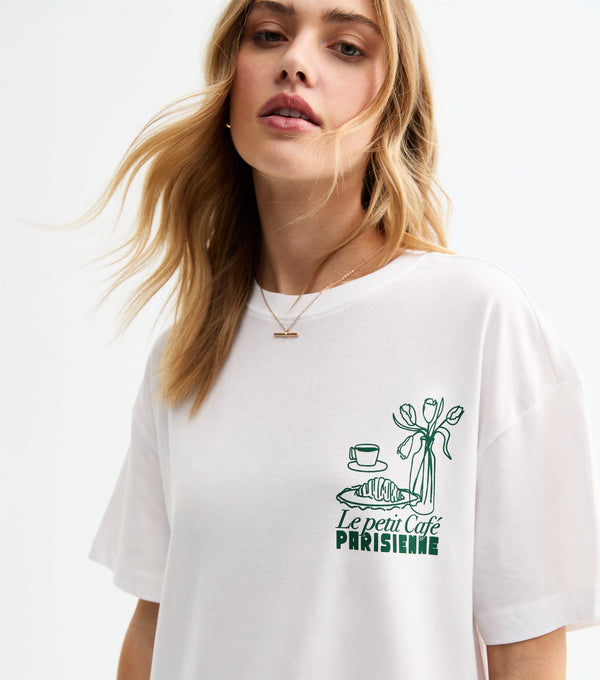 White Le Petit Café Parisienne Graphic T-Shirt