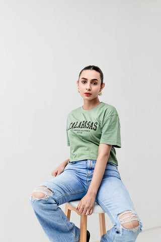 Boxy T-Shirt in Dry Green Color - Lahori Athleisure